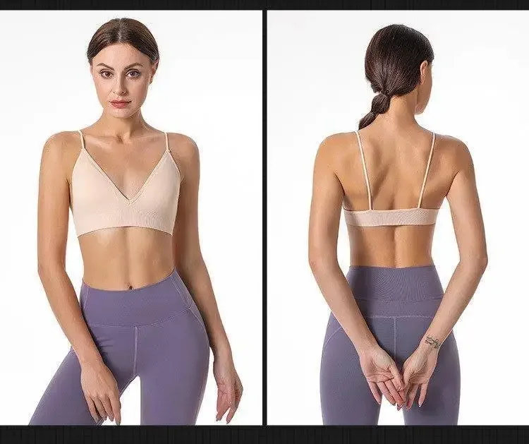 V Neck Seamless Triangle Cup Bra Camisole Underwear Wrapped Chest Women S M L Breathable Gather Up Sports Fitness Yoga Casual - Image 27