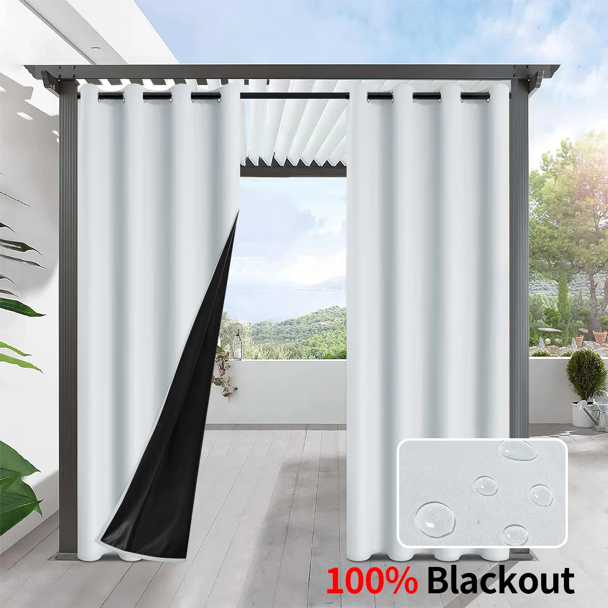 1pc Solid 100% Blackout Curtains, Waterproof Outdoor Curtains for Garden, Patio, Porch, Bedroom, Living Room, Pergola, Cabana - Image 8