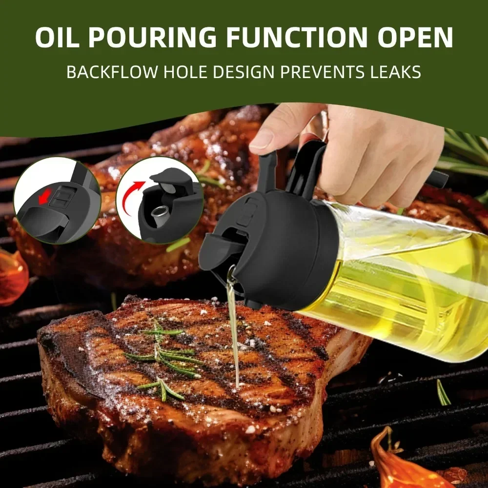 2IN1 Oil Dispenser 1-2PCS Mister 500ML Spray Plastics Oil Spray Bottle with 2pcs Brush Spray Pour Cooking Spritzer BBQ Bottle - Image 5