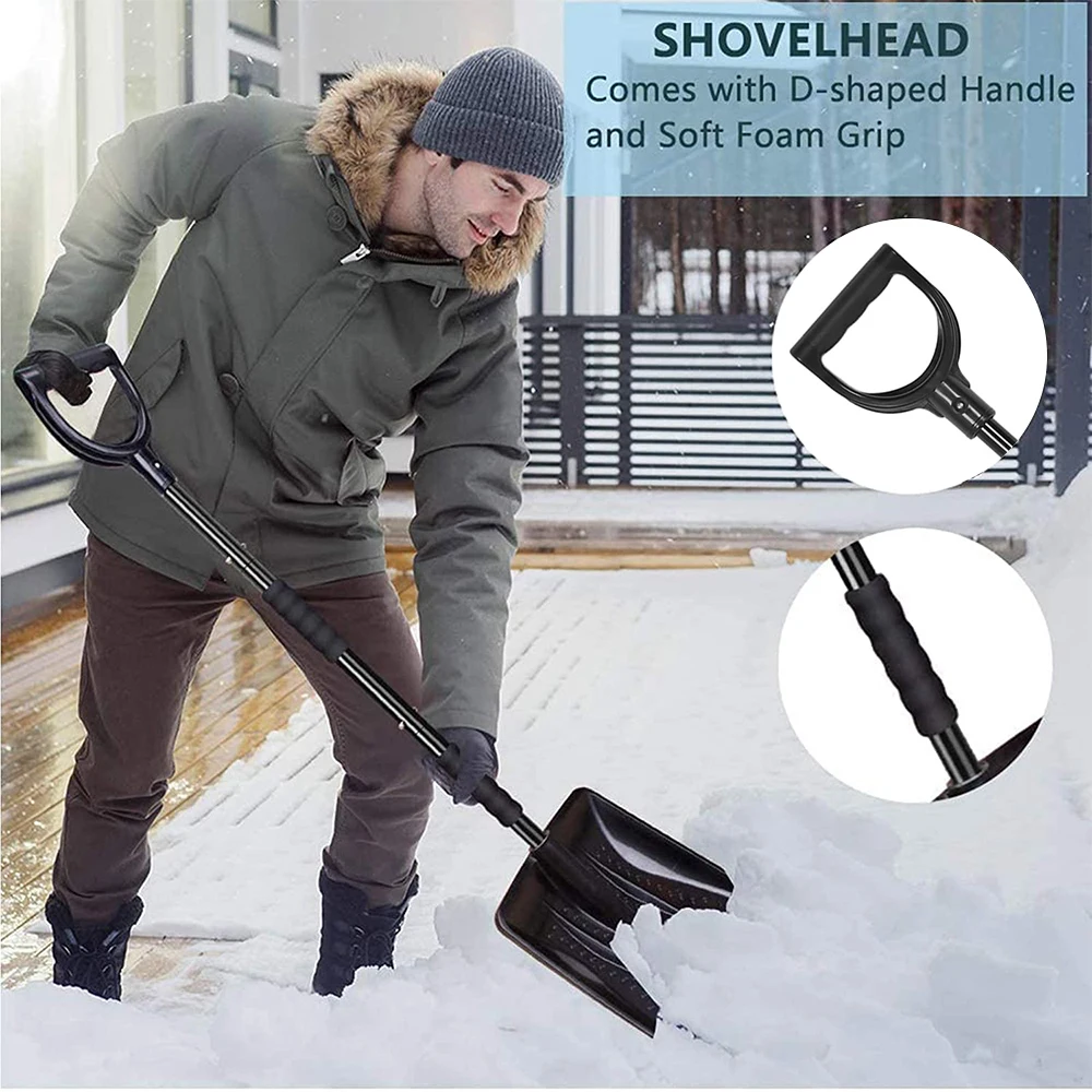 Podofo Portable Snow Shovel Scoop Shovel With Ergonomic 3-in-1 Snow Brush Lightweight Snow Remover Set Snow Shovel for Garden - Image 8