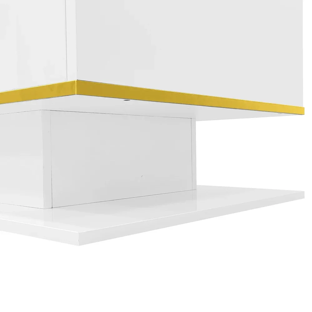 Modern LED Coffee Table with High Gloss Surface, Gold Decoration, Drawers and A Compartment with Color Changing LED Light Strip - Image 26