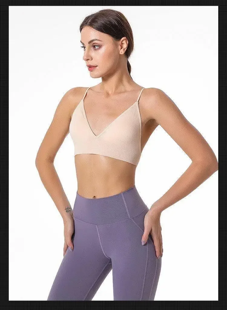 V Neck Seamless Triangle Cup Bra Camisole Underwear Wrapped Chest Women S M L Breathable Gather Up Sports Fitness Yoga Casual - Image 28