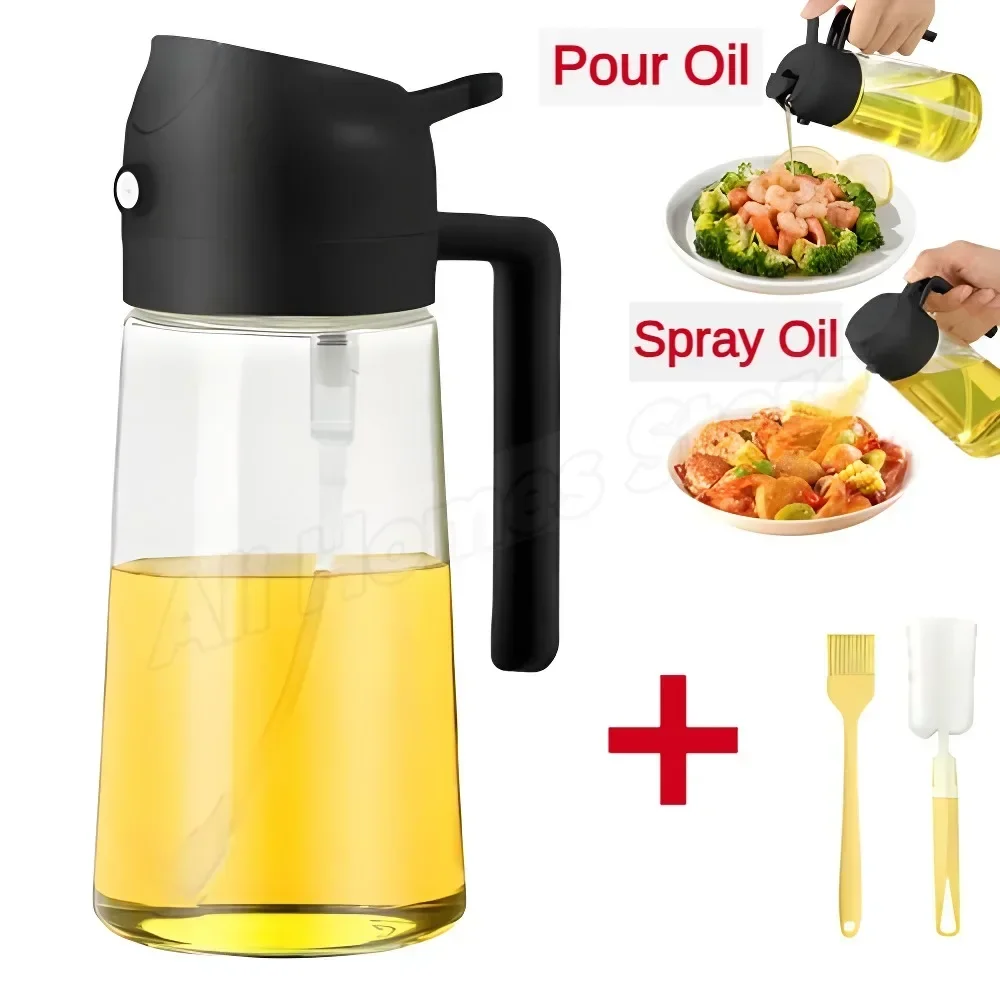 2IN1 Oil Dispenser 1-2PCS Mister 500ML Spray Plastics Oil Spray Bottle with 2pcs Brush Spray Pour Cooking Spritzer BBQ Bottle