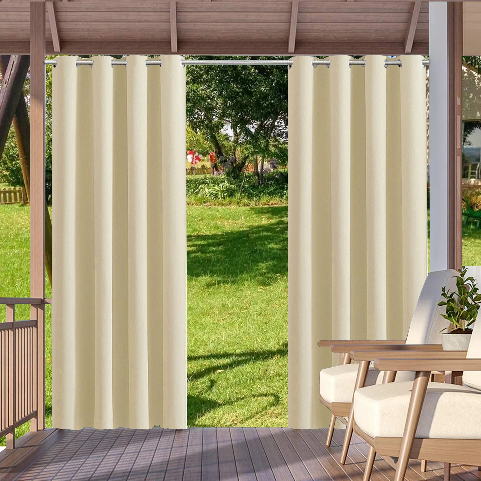 2pcs Outdoor Waterproof Patio Curtains Indoor Blackout Curtain for Living Room Bedroom Pavilion Terrace Garden Porch - Image 8