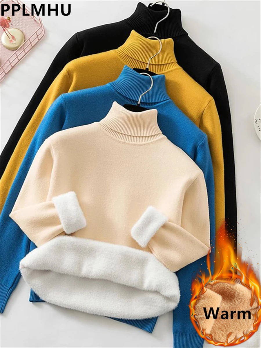 Sweater For Women Winter Thicken Turtleneck Slim Knit Pullover New Warm Plush Velvet Lined Knitwear Jumper Tops Casual Poleras - Image 22