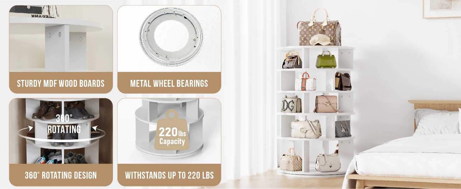 Redlife 5 Tier Rotating Shoe Rack Tower, Hold Over 24 Pairs of Shoes 360° Revolving Shoe Storage Organizer for Closet & Entryway - Image 11