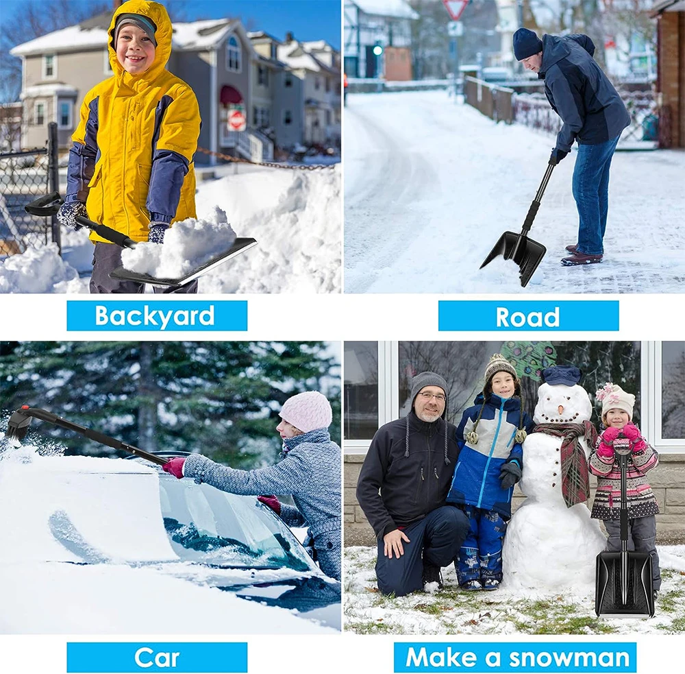 Podofo Portable Snow Shovel Scoop Shovel With Ergonomic 3-in-1 Snow Brush Lightweight Snow Remover Set Snow Shovel for Garden - Image 3