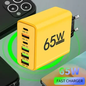 USB Phone Charger 6 Ports Total 65W Type C Fast Charging QC3.0 For iPhone Samsung Xiaomi EU/US Plug Quick Charge Wall Adapter