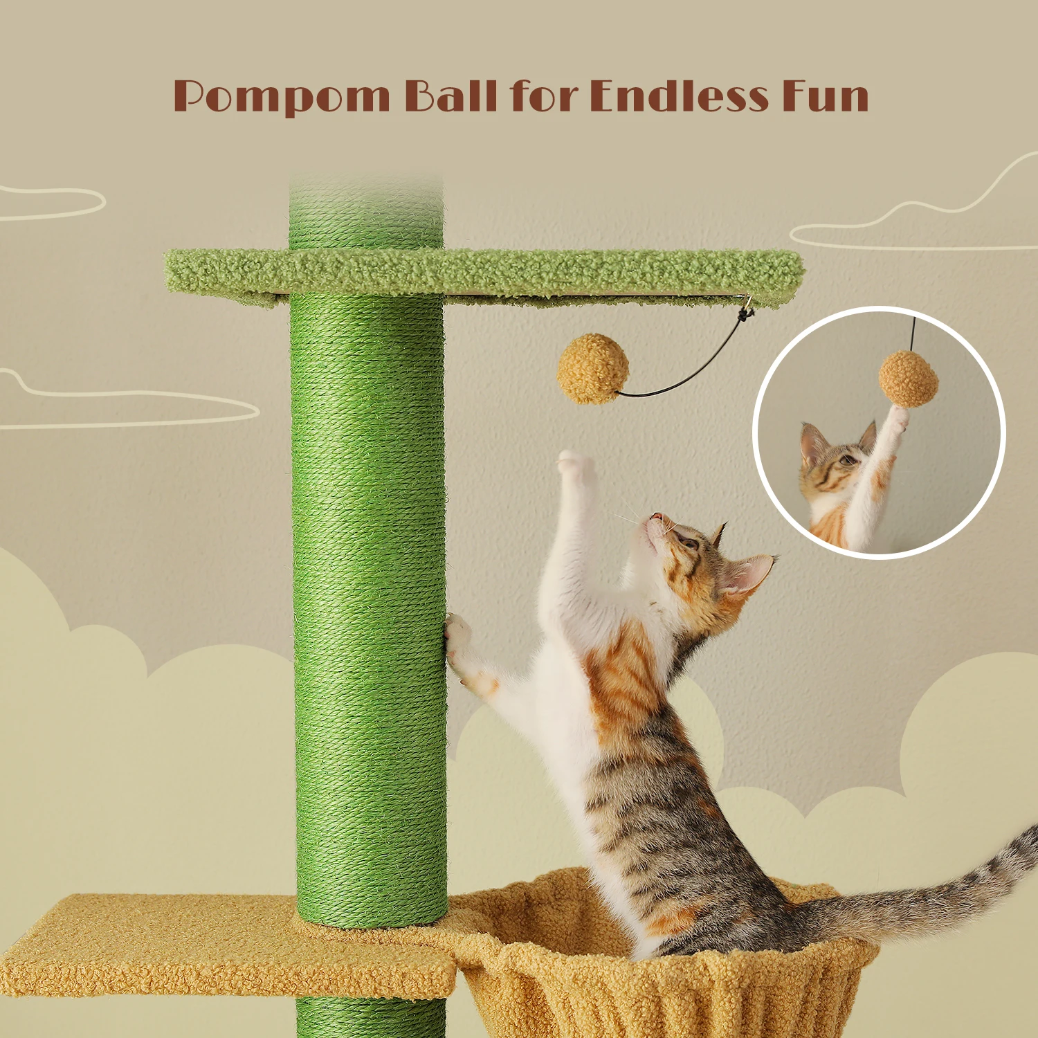 Cactus Cat Tree Floor to Ceiling Cat Tower with Sisal Scratching Post,Comfortable Hammock for Multi-Cat Homes,Cat Accessories - Image 49