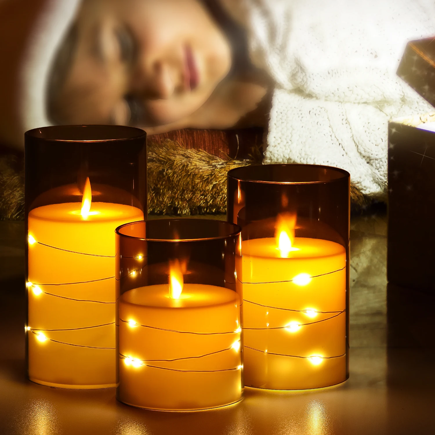 3pcs LED candles with Remote Control, Battery Operated, Grey Plastic Cup with timer for Home Decoration - Image 4