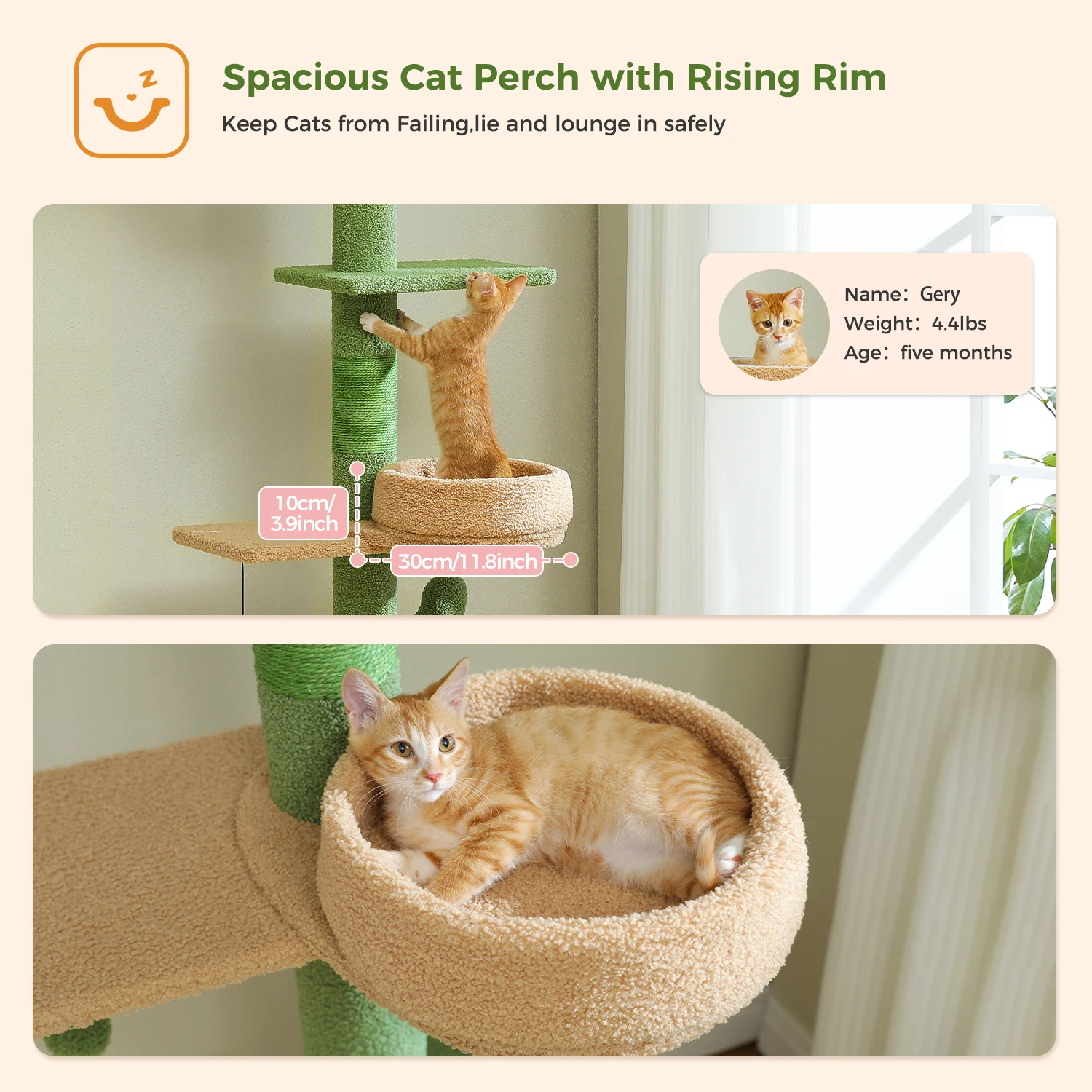 Cactus Cat Tree Floor to Ceiling Cat Tower with Sisal Scratching Post,Comfortable Hammock for Multi-Cat Homes,Cat Accessories - Image 27