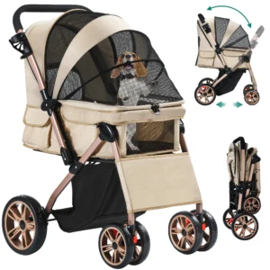YITAHOME Dog Stroller - Foldable with Reversible Handle, Mesh Windows & 360° Wheels for Small/Medium Pets