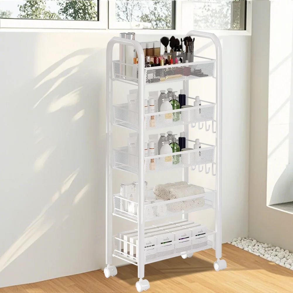 5-Tier Movable Trolley Storage Rack Metal Kitchen Rack Household Floor-Standing Multi-Layer Storage Rack Vegetable Basket - Image 18
