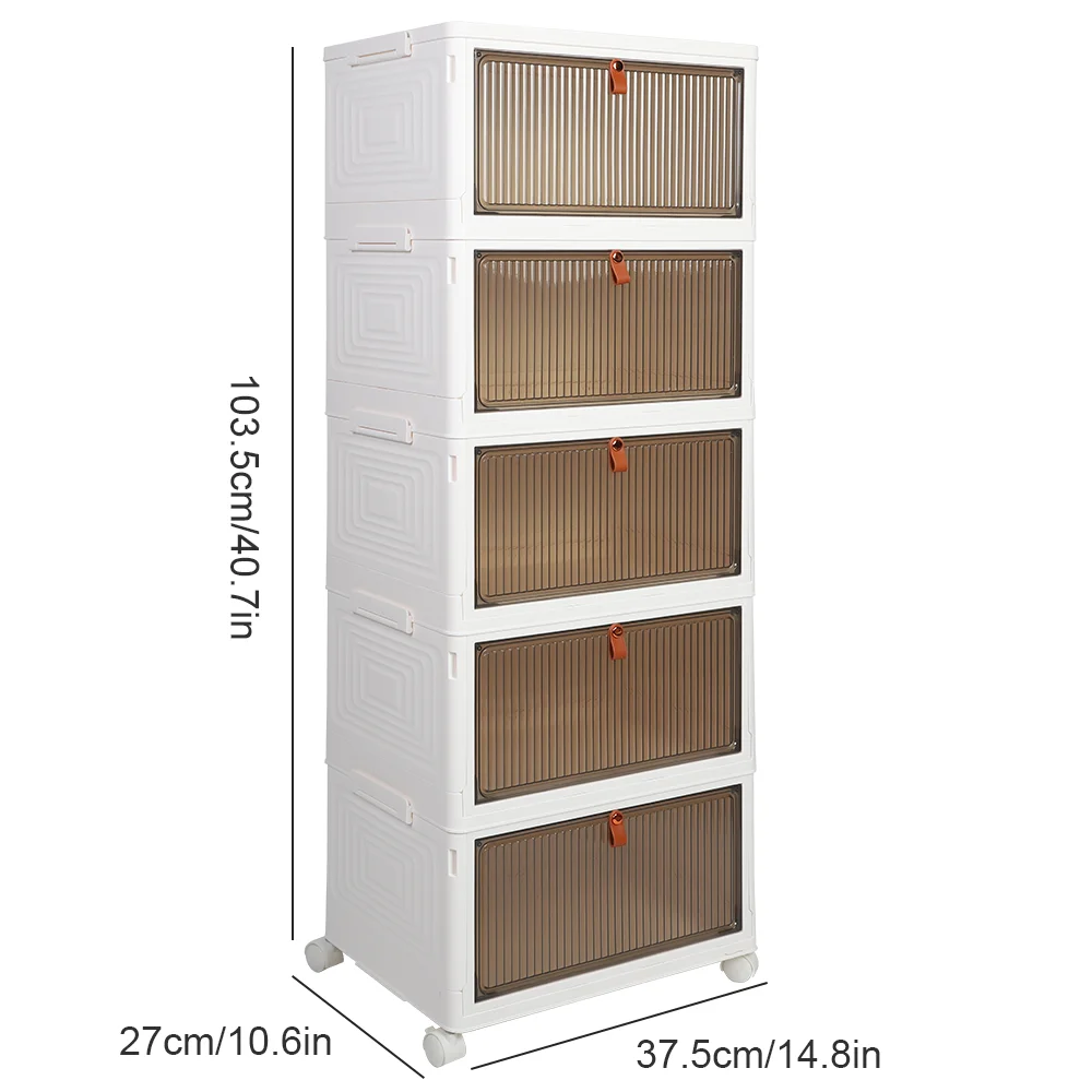 2/4/5 Tier Foldable Storage Box with Lid Collapsible Storage Shoes Rack Organizers Household Organizer Box with Wheels - Image 5