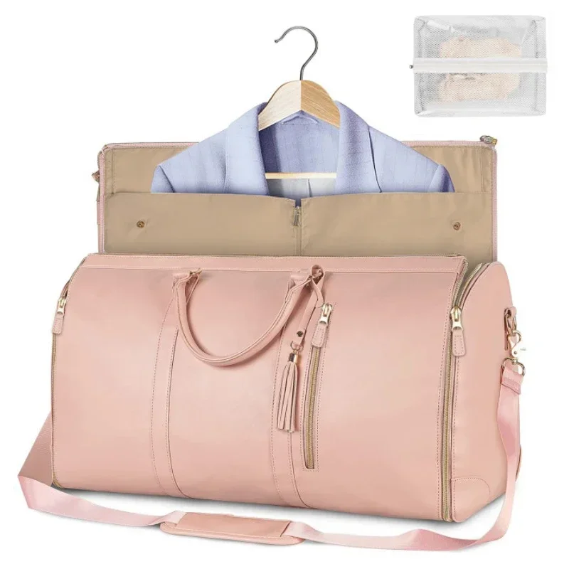 1pc Foldable Women's Travel Convenient Carry-on Clothing Bag Large PU Leather Duffel Bag Women's Business Travel Bag - Image 7