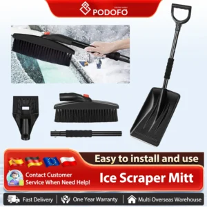 Podofo Portable Snow Shovel Scoop Shovel With Ergonomic 3-in-1 Snow Brush Lightweight Snow Remover Set Snow Shovel for Garden