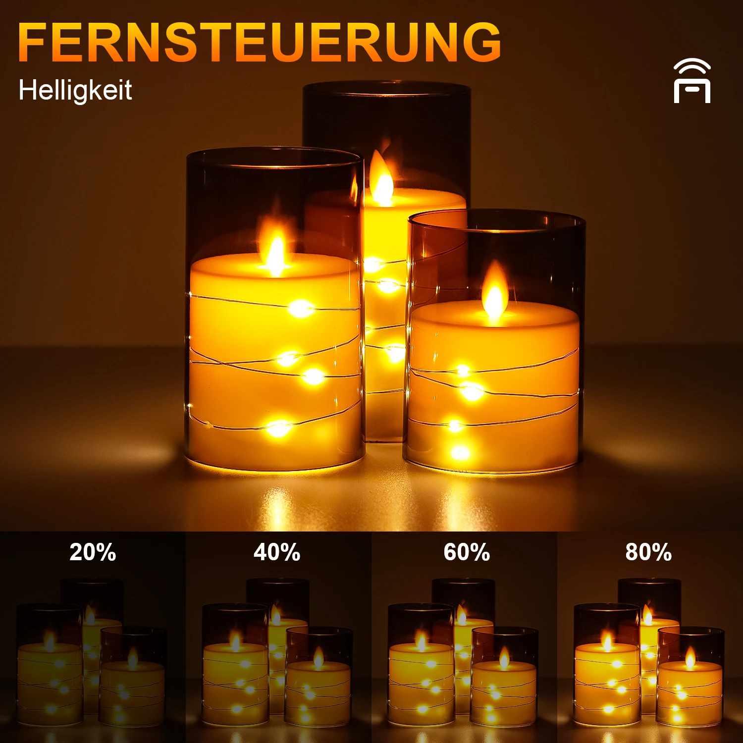 3pcs LED candles with Remote Control, Battery Operated, Grey Plastic Cup with timer for Home Decoration - Image 2