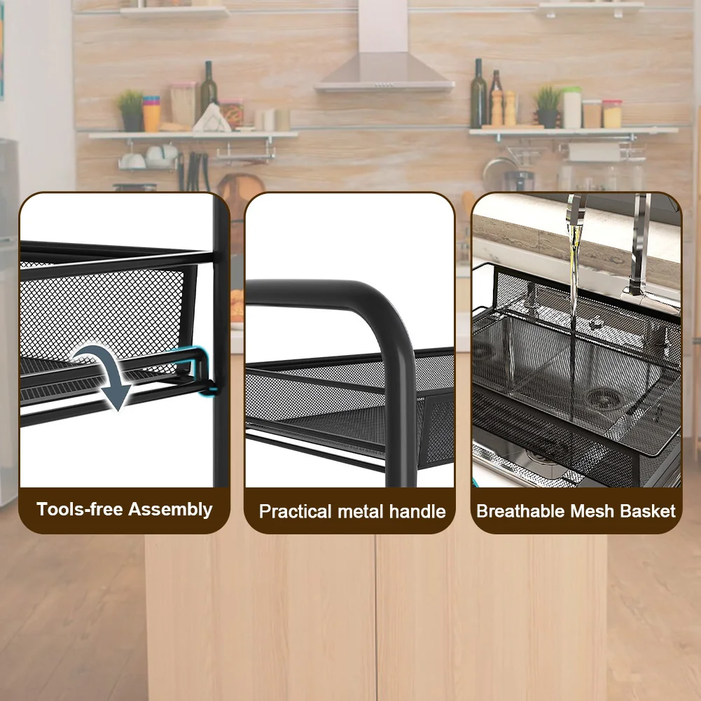 5-Tier Movable Trolley Storage Rack Metal Kitchen Rack Household Floor-Standing Multi-Layer Storage Rack Vegetable Basket - Image 11
