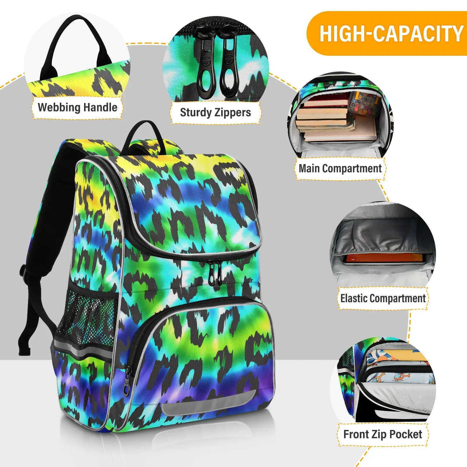 New Schoolbag Children Backpack Girl Primary Rainbow leopard tie-dye reflective stripe Book Bag Multi Pockets Japanese Backpacks - Image 24