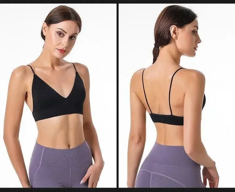 V Neck Seamless Triangle Cup Bra Camisole Underwear Wrapped Chest Women S M L Breathable Gather Up Sports Fitness Yoga Casual - Image 24