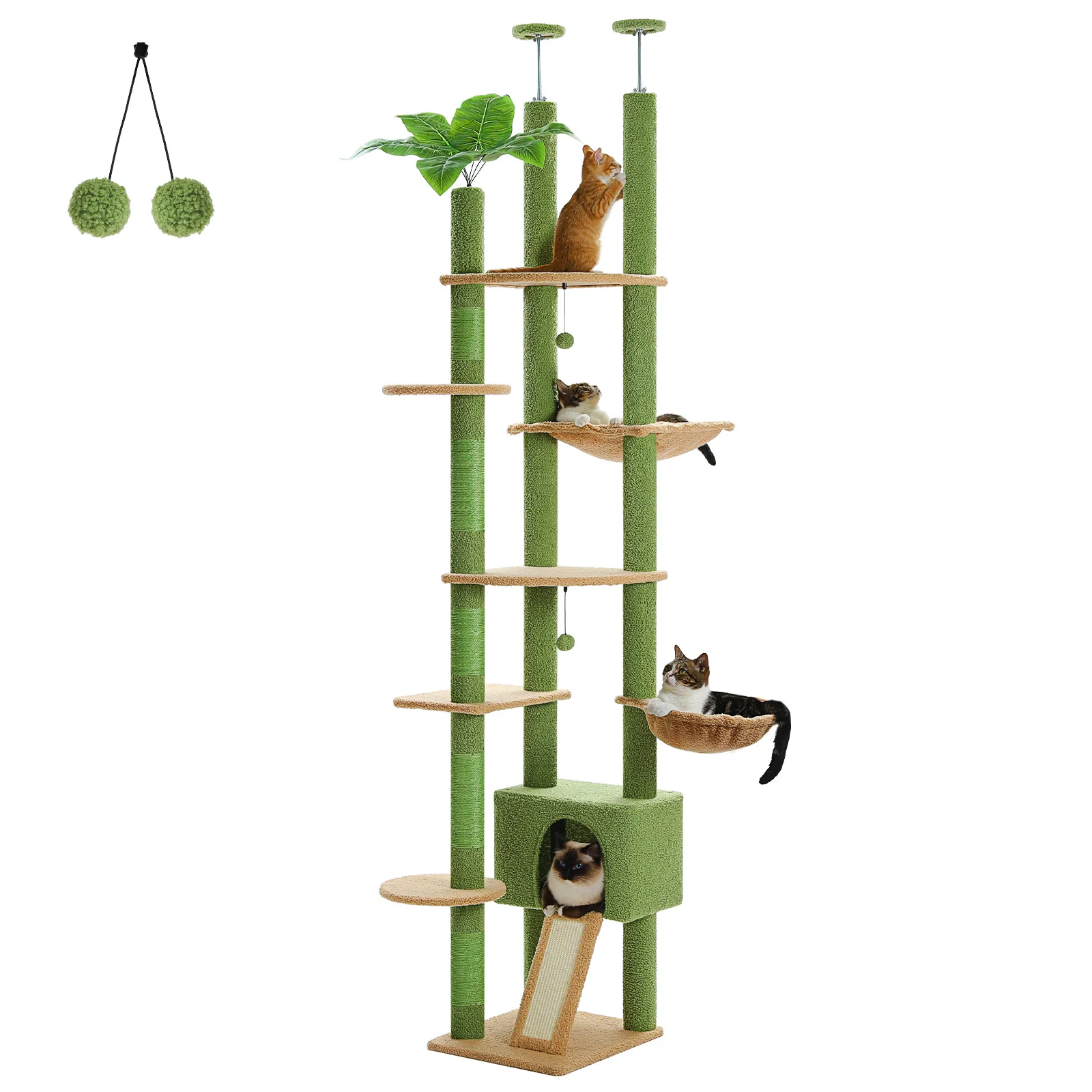Cactus Cat Tree Floor to Ceiling Cat Tower with Sisal Scratching Post,Comfortable Hammock for Multi-Cat Homes,Cat Accessories - Image 44