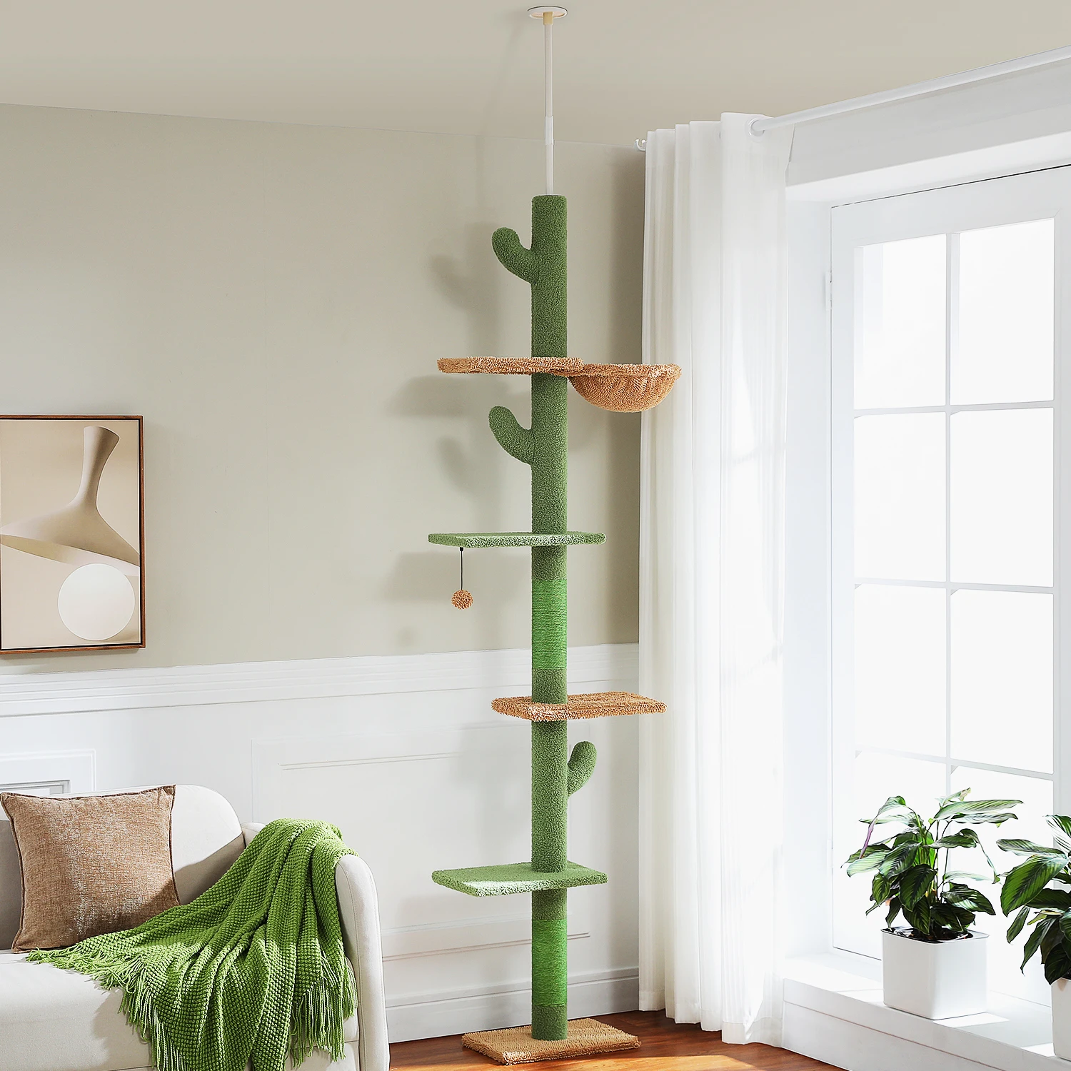 Cactus Cat Tree Floor to Ceiling Cat Tower with Sisal Scratching Post,Comfortable Hammock for Multi-Cat Homes,Cat Accessories - Image 30