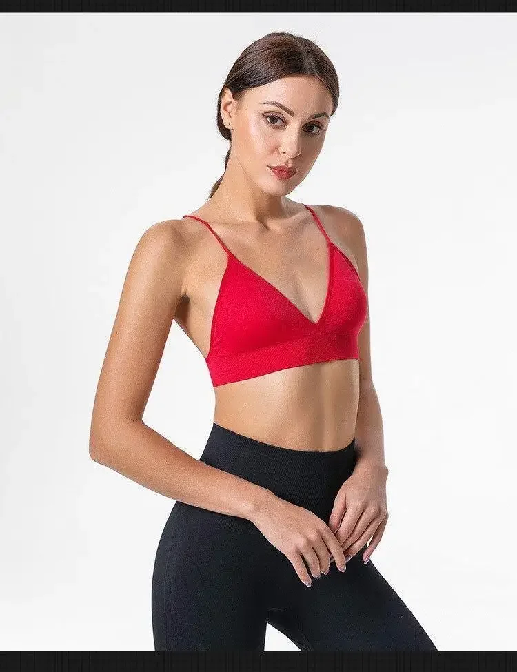 V Neck Seamless Triangle Cup Bra Camisole Underwear Wrapped Chest Women S M L Breathable Gather Up Sports Fitness Yoga Casual - Image 29