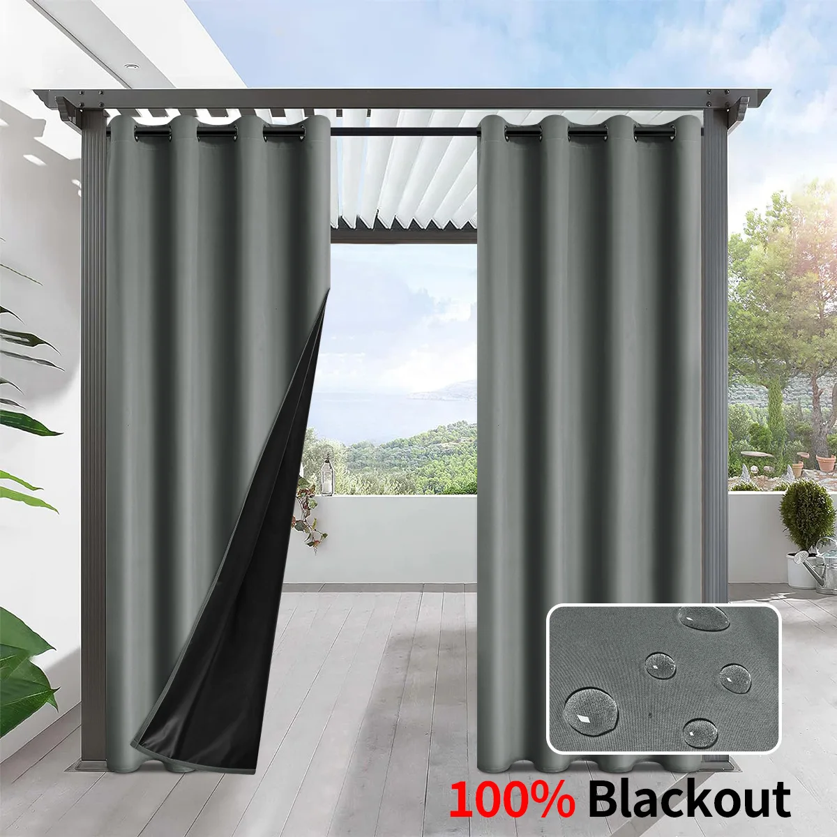 1pc Solid 100% Blackout Curtains, Waterproof Outdoor Curtains for Garden, Patio, Porch, Bedroom, Living Room, Pergola, Cabana - Image 10