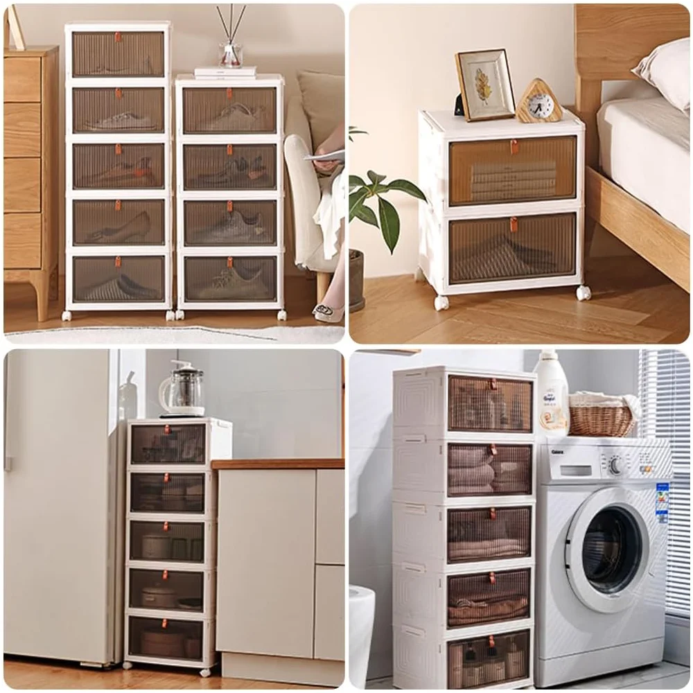 2/4/5 Tier Foldable Storage Box with Lid Collapsible Storage Shoes Rack Organizers Household Organizer Box with Wheels - Image 13