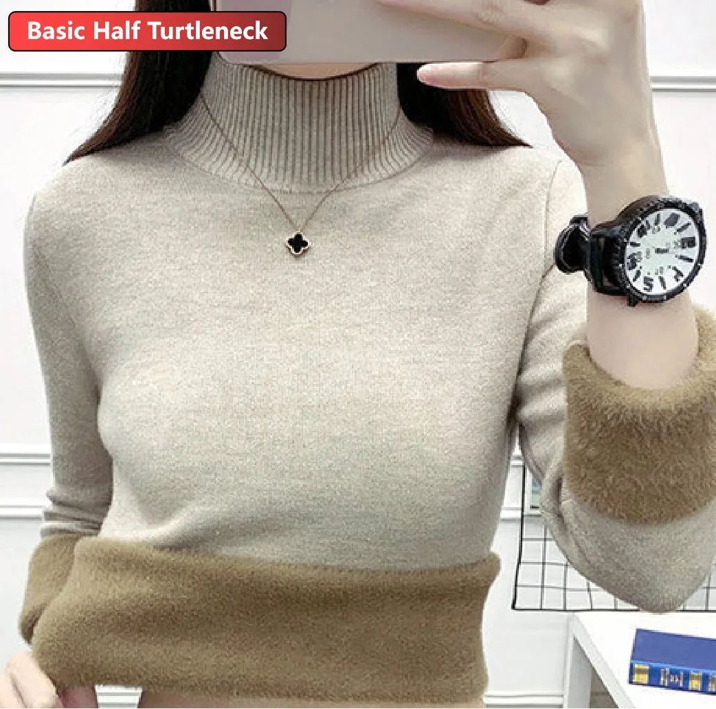 Sweater For Women Winter Thicken Turtleneck Slim Knit Pullover New Warm Plush Velvet Lined Knitwear Jumper Tops Casual Poleras - Image 15