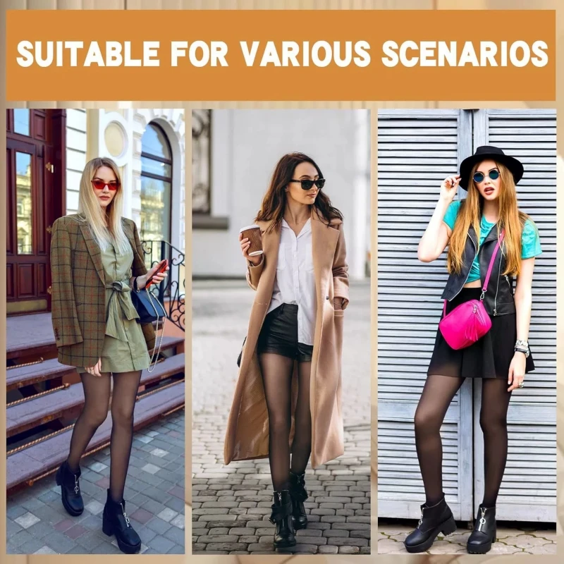 M L XL Plus Size Thermal Fleece Lining Warm Shaping Pantyhose Women Sexy Fake Semi-Transparent High Waist Tights Leggings - Image 6