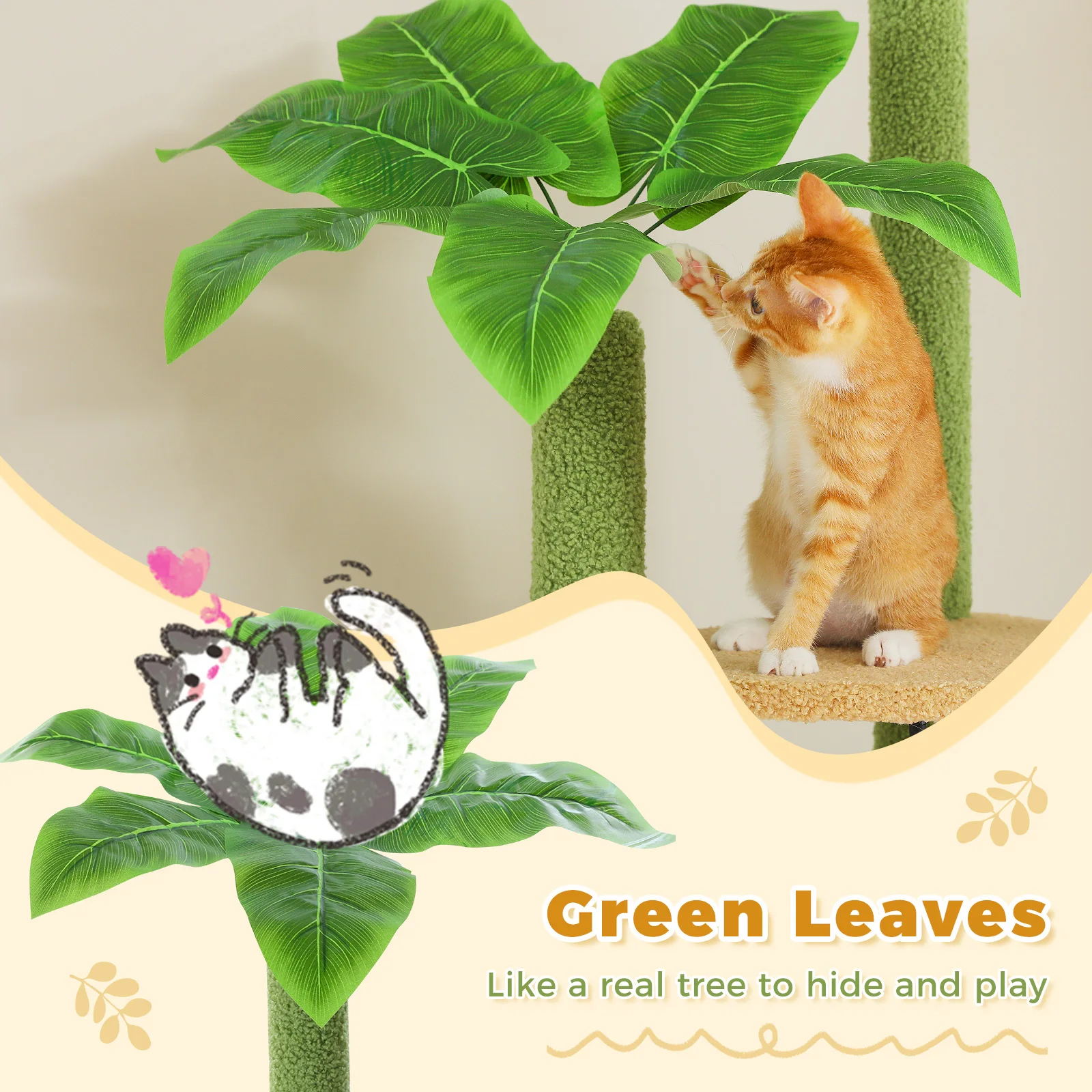 Cactus Cat Tree Floor to Ceiling Cat Tower with Sisal Scratching Post,Comfortable Hammock for Multi-Cat Homes,Cat Accessories - Image 42