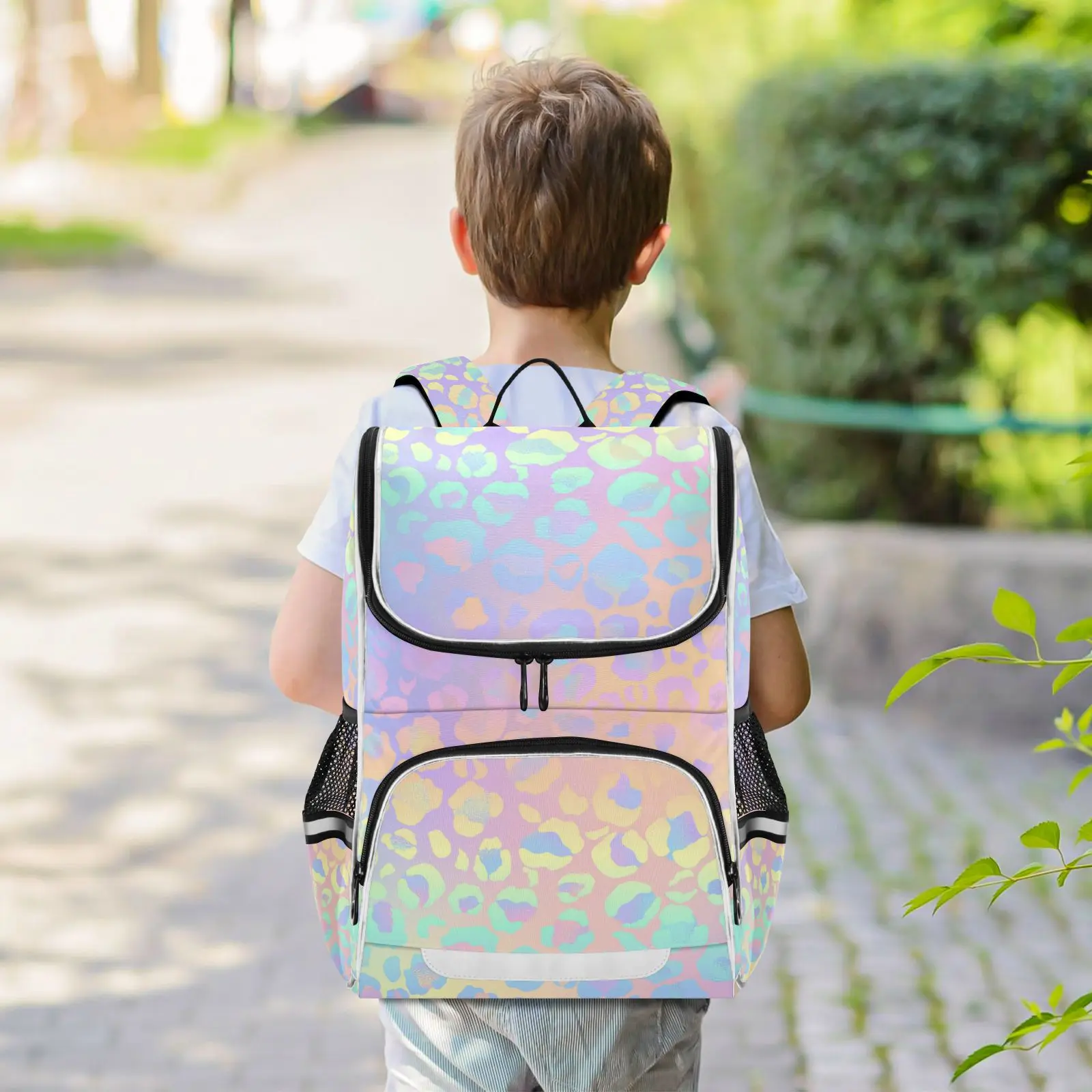 New Schoolbag Children Backpack Girl Primary Rainbow leopard tie-dye reflective stripe Book Bag Multi Pockets Japanese Backpacks - Image 6