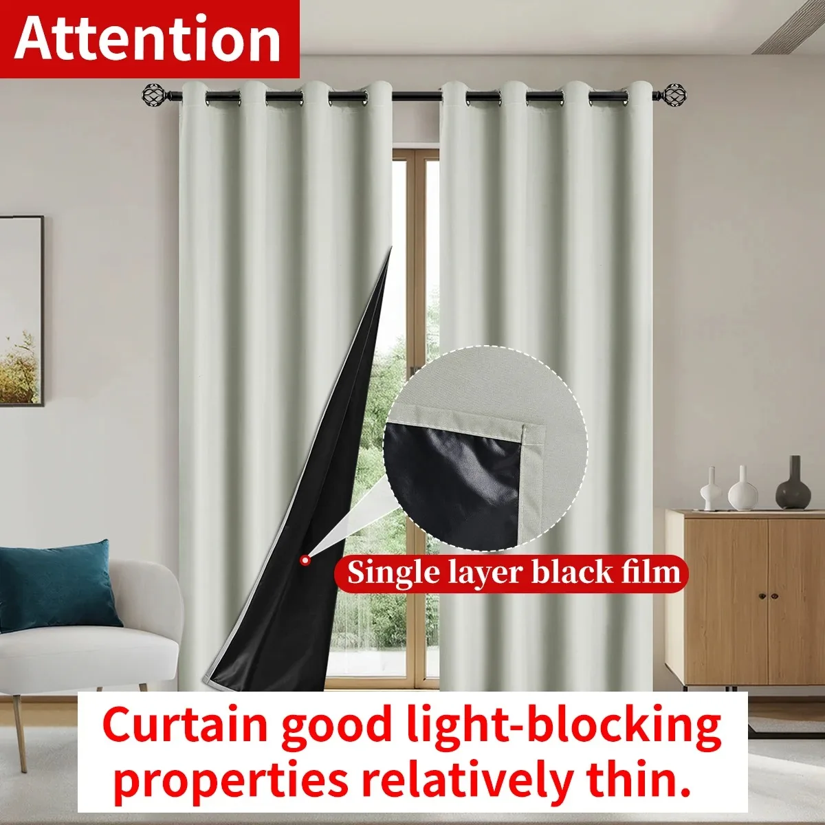 1pc Solid 100% Blackout Curtains, Waterproof Outdoor Curtains for Garden, Patio, Porch, Bedroom, Living Room, Pergola, Cabana - Image 5