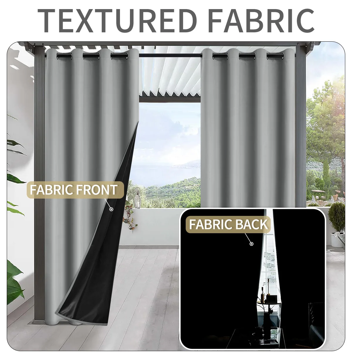 1pc Solid 100% Blackout Curtains, Waterproof Outdoor Curtains for Garden, Patio, Porch, Bedroom, Living Room, Pergola, Cabana - Image 2