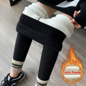 Ribbed Leggings Women High Waist Slim Thermal Wear Leggings Season Wool  Pants for Fall Winter Fashion Striped Warm Pants